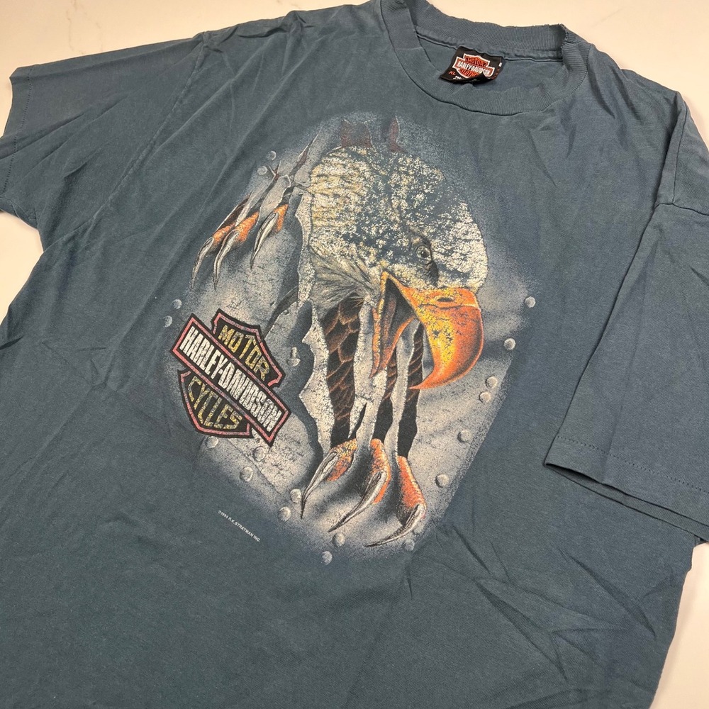 Harley Davidson T-Shirt Mens XL Blue 1994 Eagle Indianapolis Southside Vintage